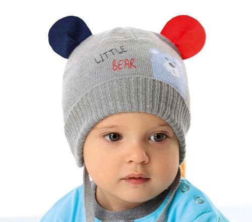 Prechodná čiapka na viazanie sv. modrá s uškami, obv. hlavy 40-42 cm