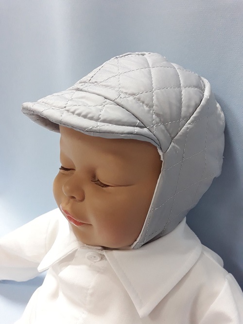 Prechodná / zimná čiapka so šiltíkom svetlo sivá, obvod hlavy 38 cm
