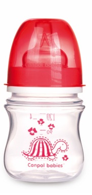 Antikoliková fľaša Canpol Babies 120 ml, cumlík veľ. 1 - červená
