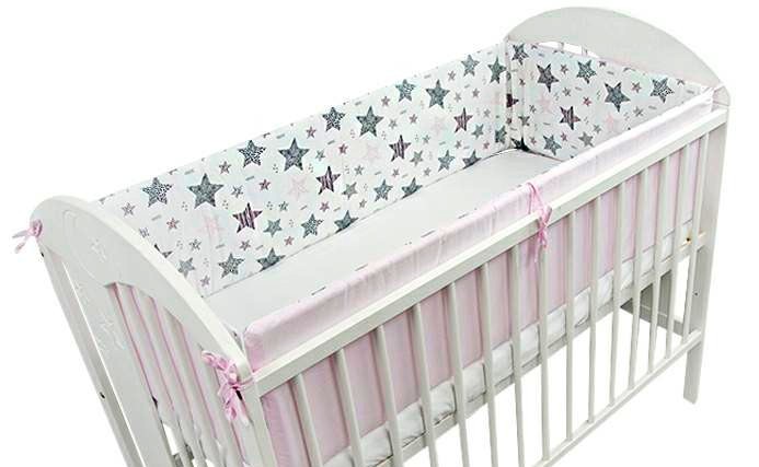 Mantinel do postieľky biely s ružovou, 360 cm dlhý - New stars