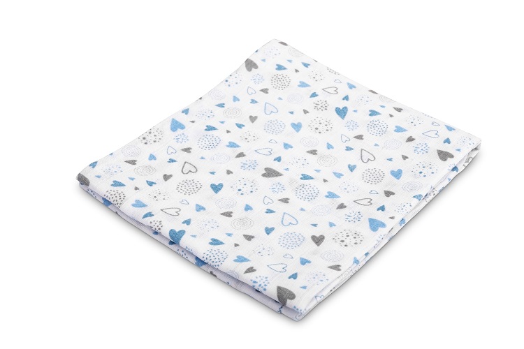 Mušelínová plienka Sensillo biela 70x80 cm, potlač sivé a modré srdcia