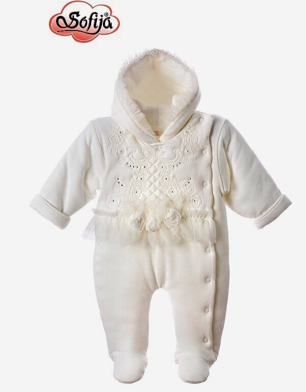 Oteplený overal biely Sofija - Ruža, veľ. 56