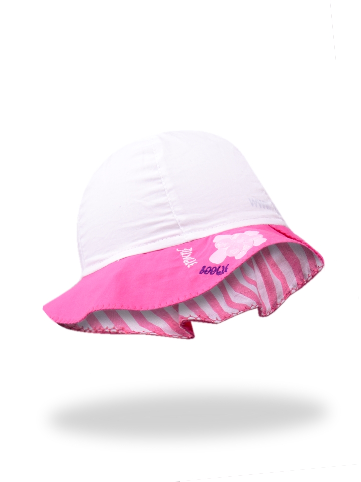 Letný bavlnený klobúčik biely / ružový, obvod hlavy 52 cm