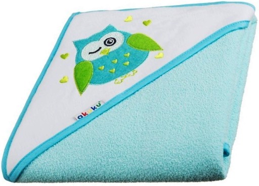 Detská termoosuška s kapucňou Akuku tyrkysová 100x100cm - SOVA