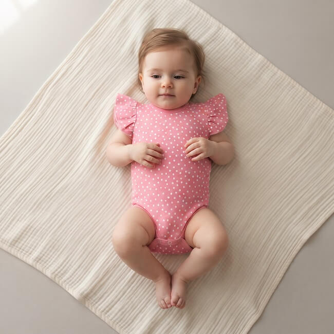 Body krátky rukáv Mamatti ružové - Bodky, veľ. 80