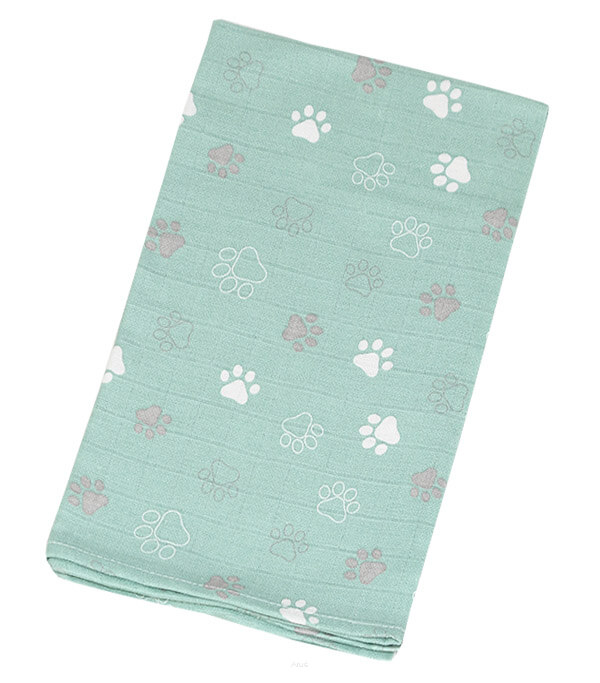 Plienka bavlnená zelená s potlačou 70x80cm - Labky