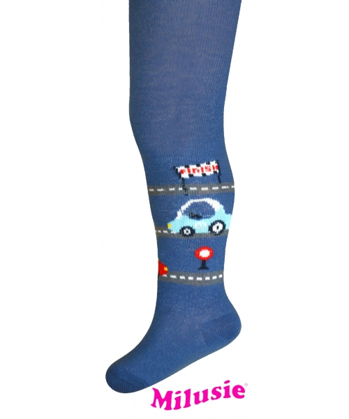 Milusie pančuchy bavlnené modrý jeans - Autíčka, veľ. 56/62