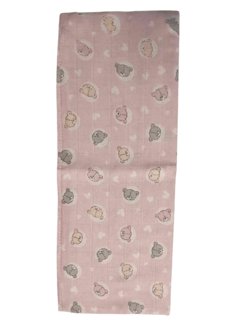 Plienka bavlnená ružová s potlačou 70x80cm - Medvedíky
