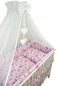 7 dielna sada do postieľky s baldachýnom ružová - Líška a králik