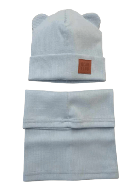 Prechodná čiapka dvojvrstvová + nákrčník bledo modrá, veľ. 62