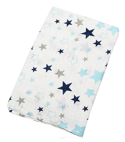 Bavlnená plienka biela s potlačou - Modré hviezdičky