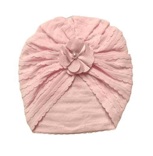 Čiapka / turban bavlnený ružový s kvetom, obv. hlavy 42/44