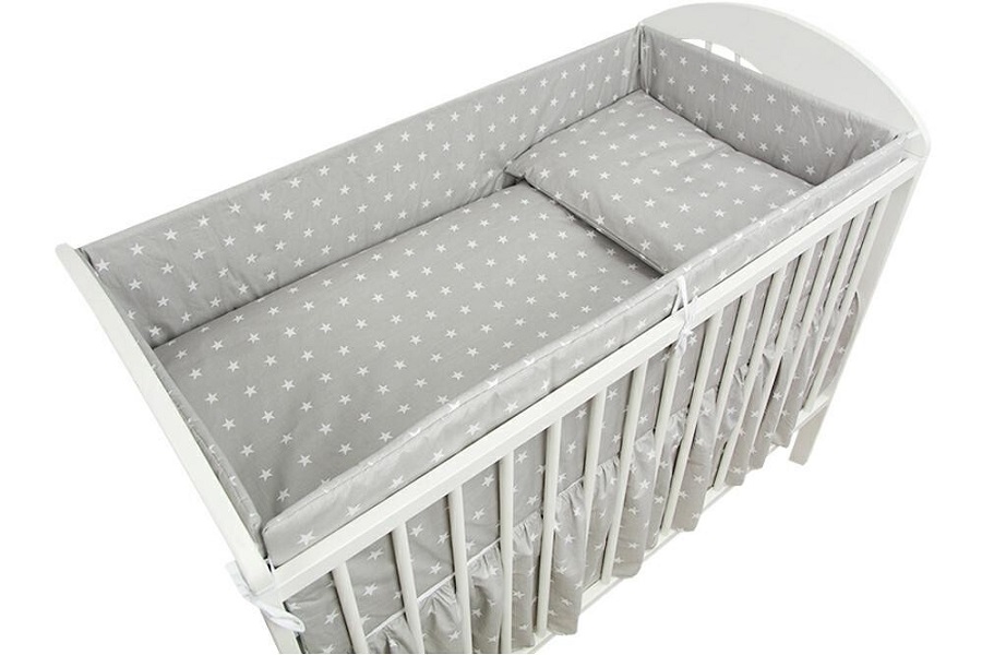 3 dielna sada (obliečky 120x90 cm + mantinel 360 cm) sv. sivá - Mini Hviezdy