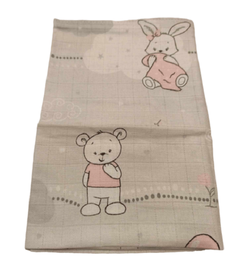 Bavlnená plienka sivá s potlačou - Macko a zajačik