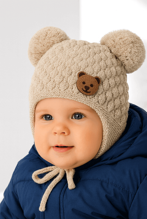 Zimná čiapka svetlo béžová - Teddy veľ. 3-6 mesiacov