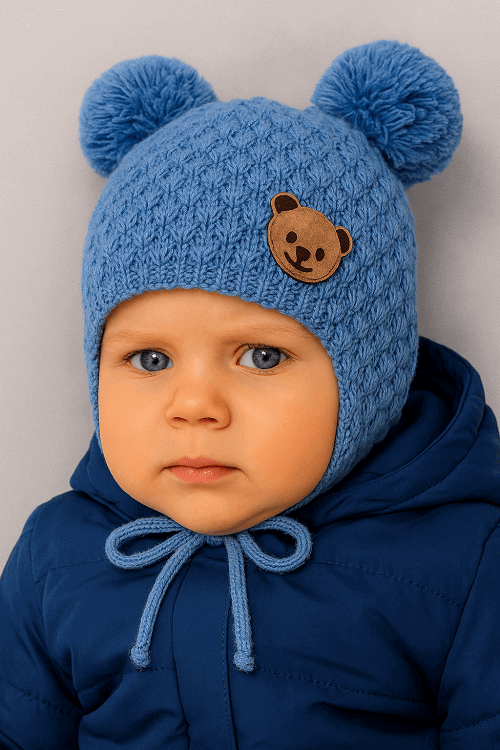 Zimná čiapka modrá - Teddy veľ. 3-6 mesiacov
