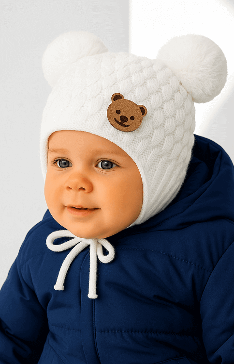 Zimná čiapka smotanová - Teddy veľ. 3-6 mesiacov