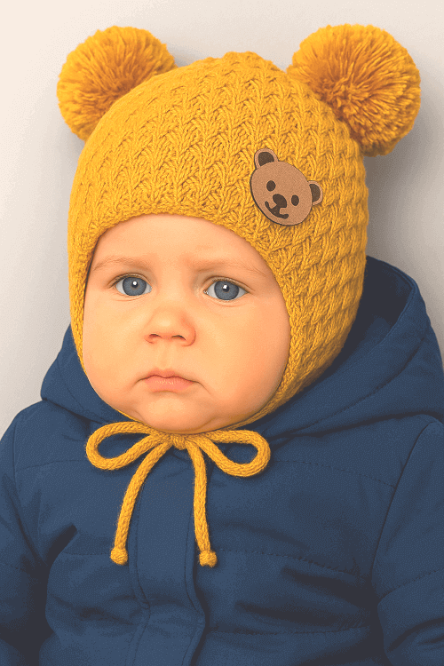 Zimná čiapka horčicová - Teddy veľ. 6-12 mesiacov