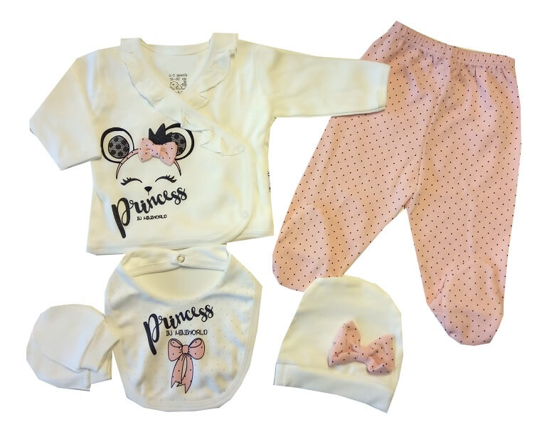 5 dielna sada pre dievčatko biela s ružovou - Princess, veľ. 56/62