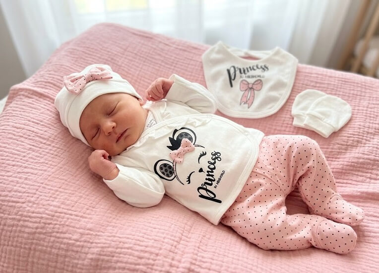 5 dielna sada pre dievčatko biela s ružovou - Princess, veľ. 56/62
