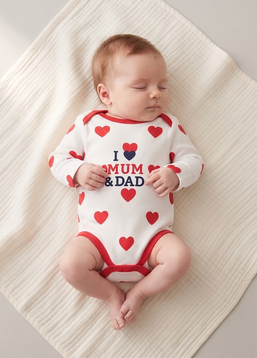 Body pre bábätko biele s červenou - I love, veľ. 68