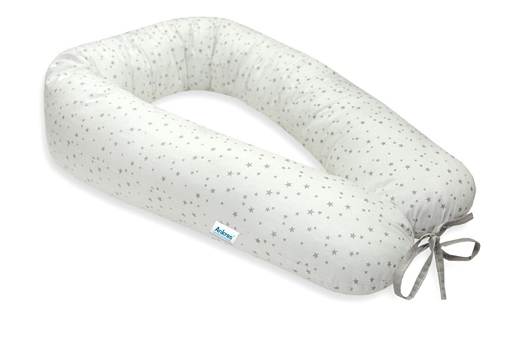 Multifunkčný tehotenský vankúš XL biely so sivými hviezdičkami