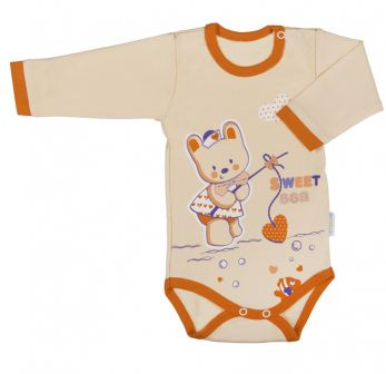 Body dlhý rukáv marhuľové / oranžový lem,  veľ. 68