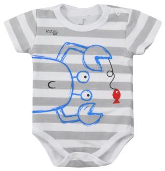Body s kr. rukávom biele - sivé prúžky,  veľ. 68