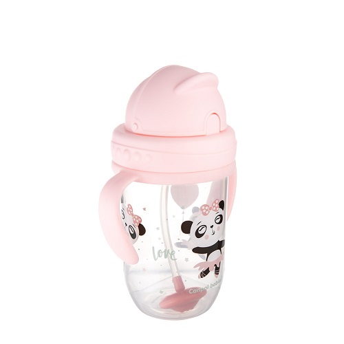 Canpol Babies nevytekajúci hrnček s držadlami a slamkou ružový 270 ml, 6+