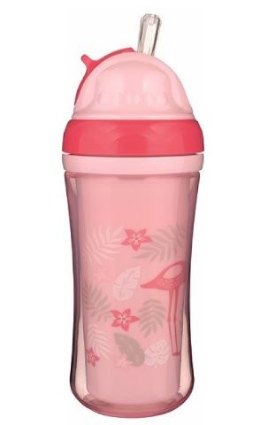 Canpol Babies športová fľaša s dvojitou stenou a silikónovou slamkou Plameniak 260ml, 12+