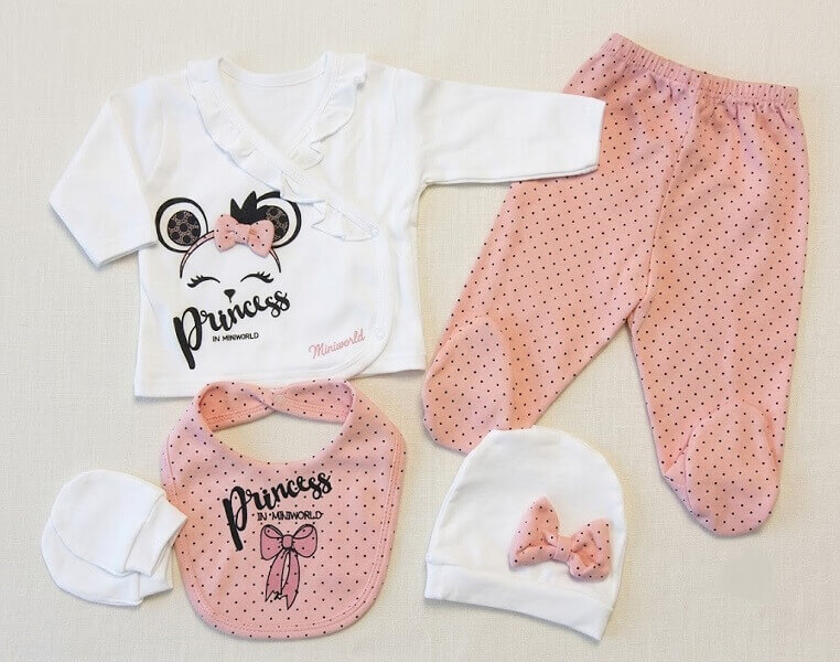 5 dielna sada pre dievčatko biela s ružovou - Princess, veľ. 56/62
