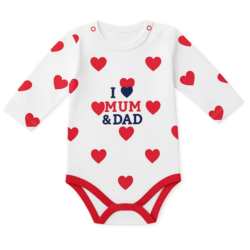 Detské body biele s červenou - I love, veľ. 80/86