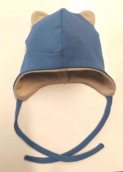 Jesenná / zimná čiapka pre novorodenca modrá s béžovou, obvod hlavy 36-38 cm