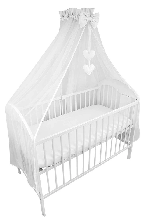 4 dielna sada do postieľky s baldachýnom biela s béžovou - Medveď a srnka